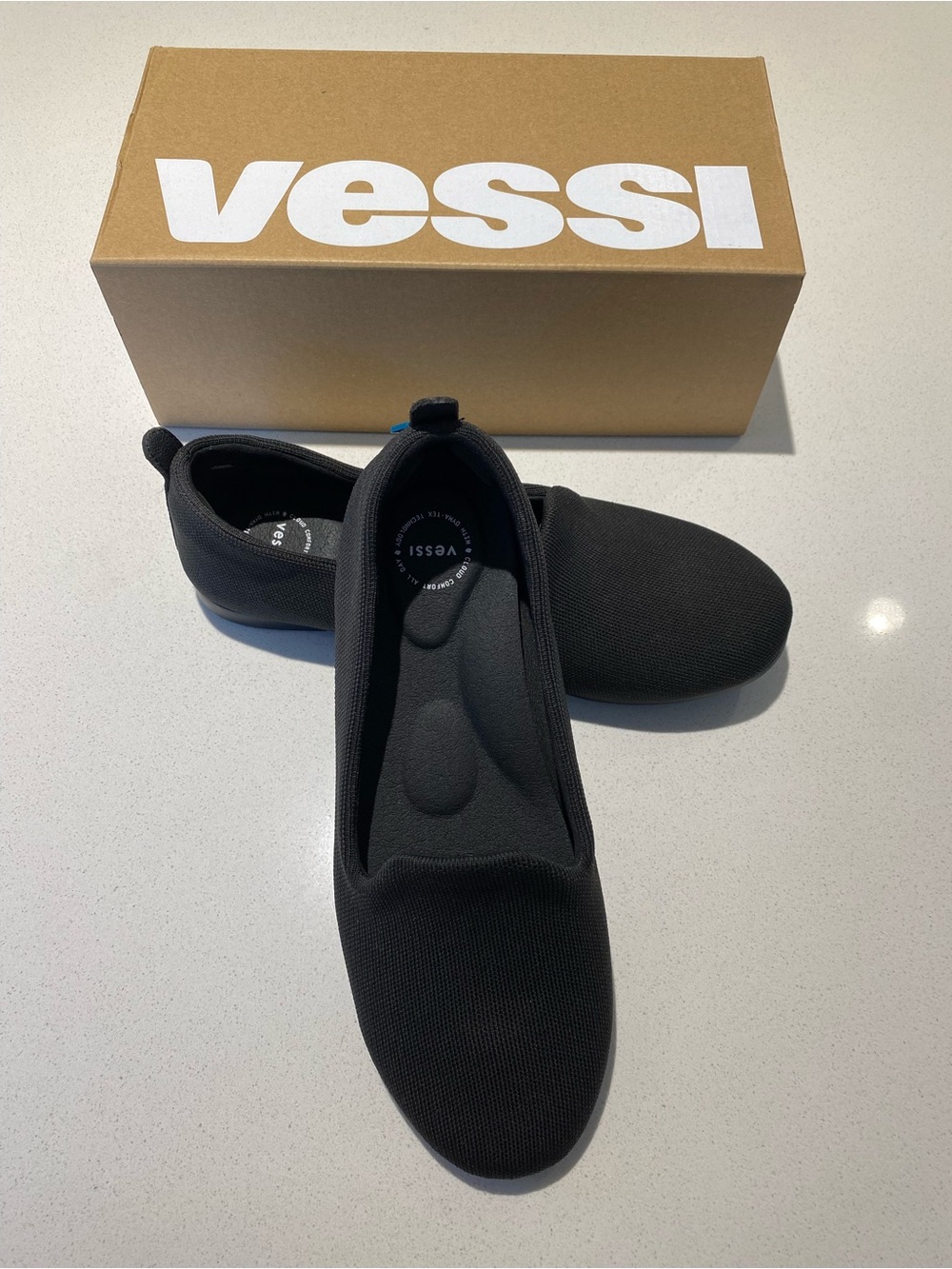Vessi Black Slip-On Market Flats